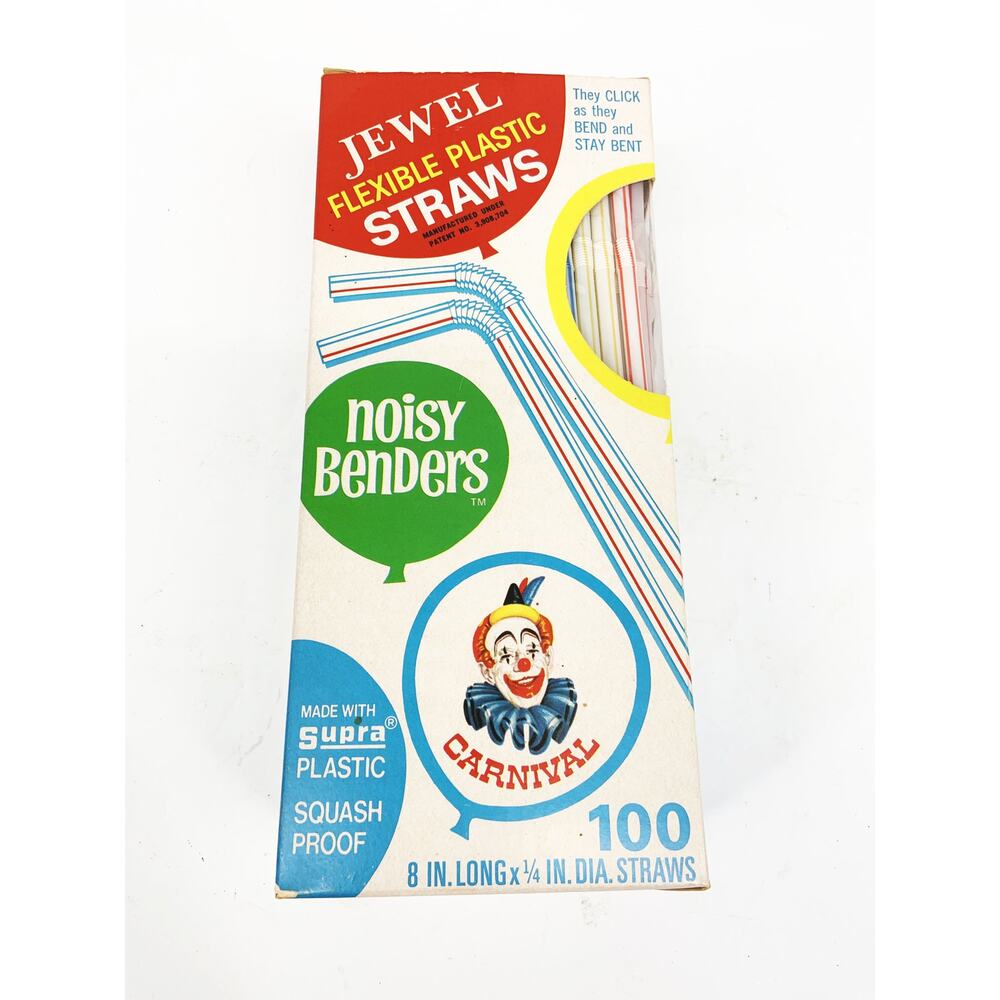 Jewel Carnival Flexible Plastic Straws Squash Proof 100 Straws 1960s